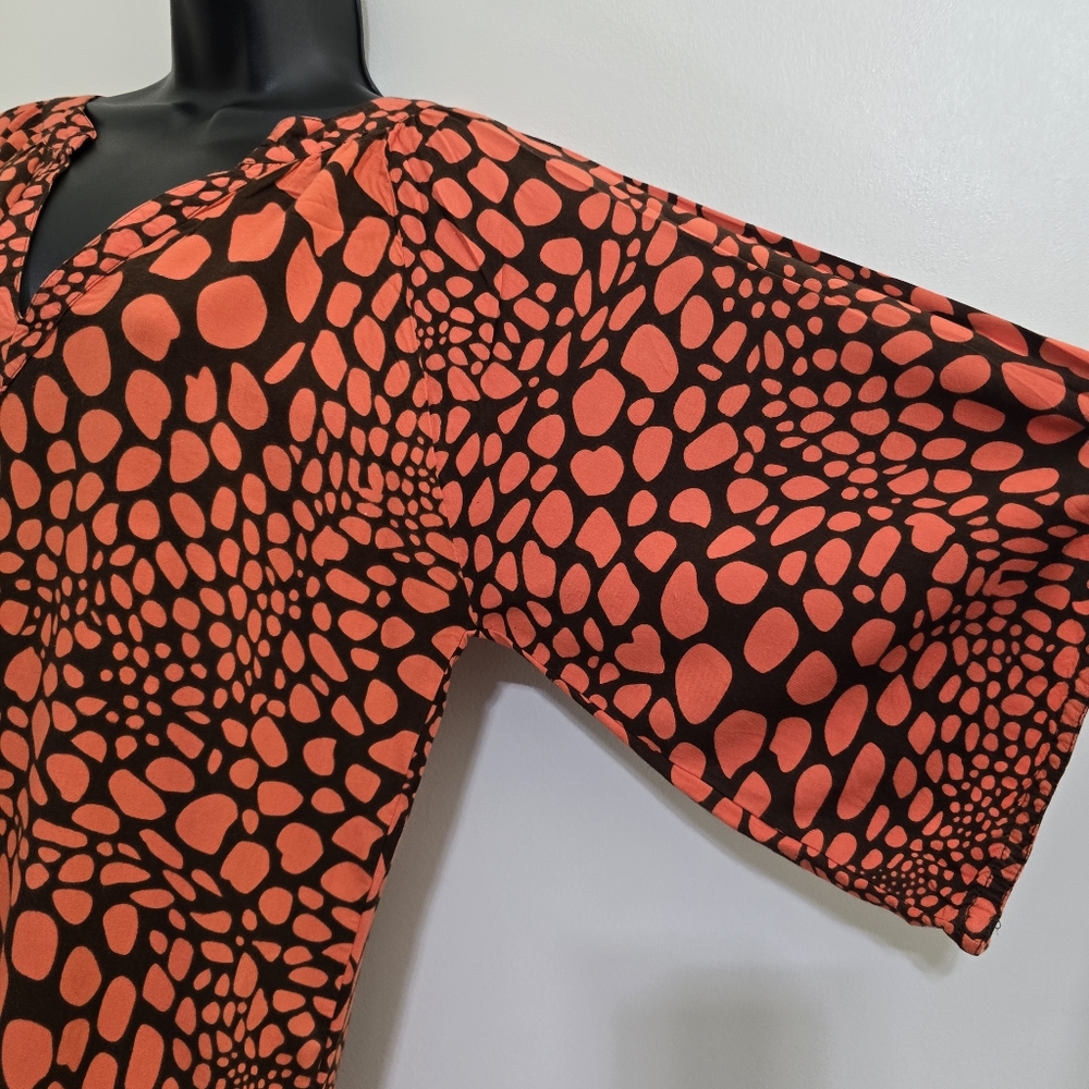 ESCAPADA size Small V Neck Soft Rayon Animal Print Casual Tunic Orange Brown - Picture 5 of 14